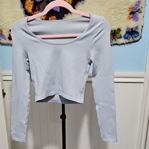 OQQ Light Gray Long Sleeve Crop Top